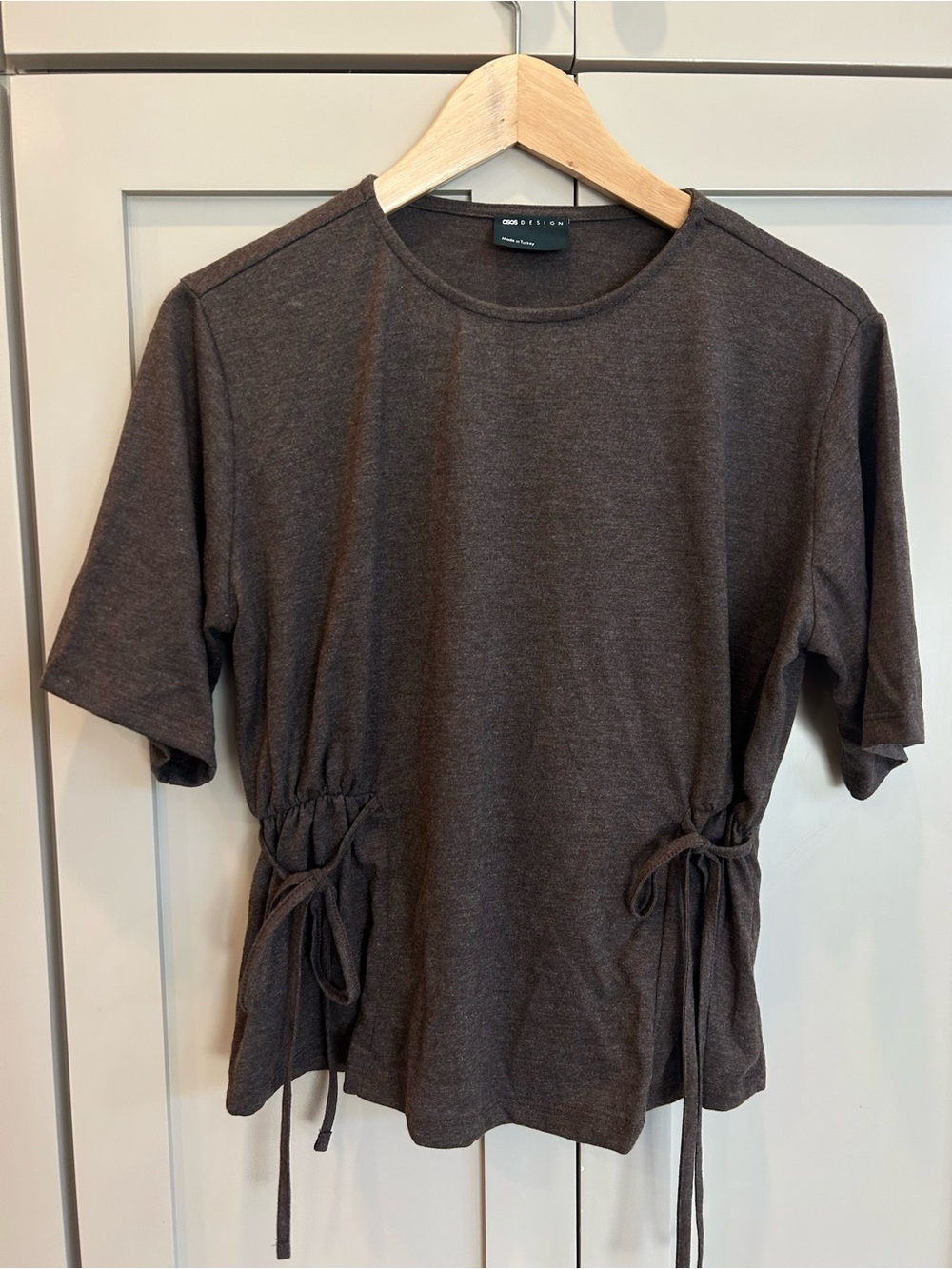 ASOS Side-Tie Short Sleeve Top In Espresso Brown